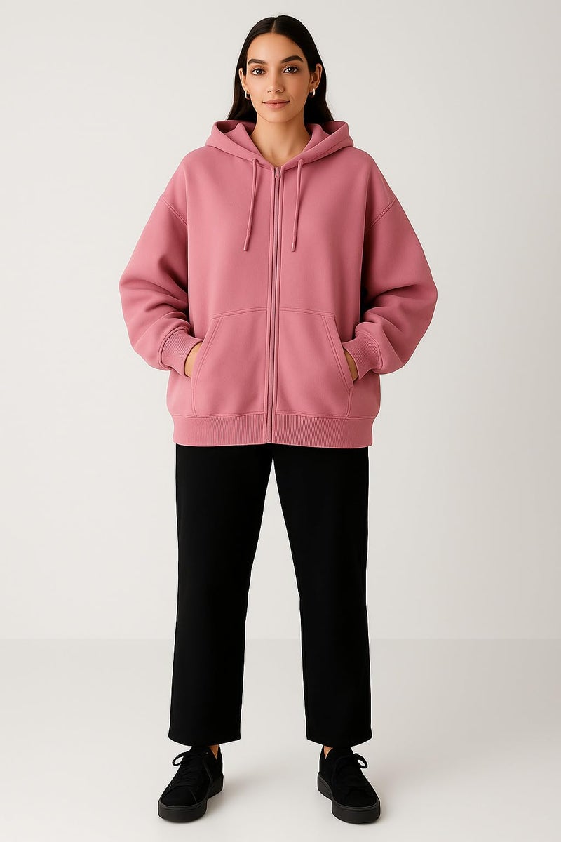 ADBUCKS Women's Oversized Winter Jacket Sweatshirts Casual Drawstring Clothes Zip Up Hoodie with Front Pocket Ii Womens Hoodies Ii (in, Alpha, L, Onion) - Image 5