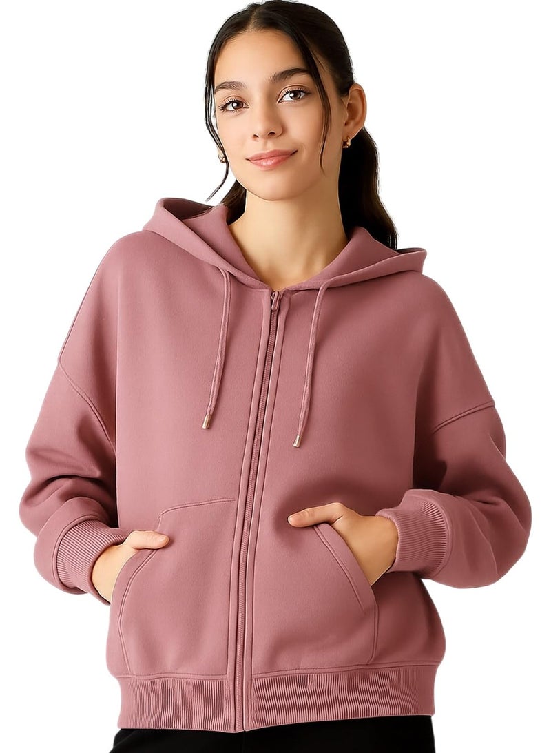 ADBUCKS Women's Oversized Winter Jacket Sweatshirts Casual Drawstring Clothes Zip Up Hoodie with Front Pocket Ii Womens Hoodies Ii (in, Alpha, L, Onion) - Image 1