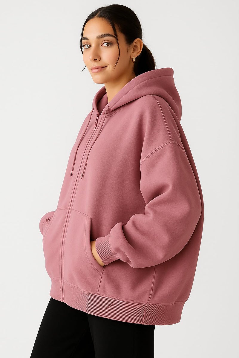 ADBUCKS Women's Oversized Winter Jacket Sweatshirts Casual Drawstring Clothes Zip Up Hoodie with Front Pocket Ii Womens Hoodies Ii (in, Alpha, L, Onion) - Image 2