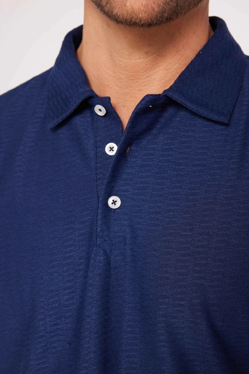 Tudors Men's Classic Fit Relaxed Cut 100% Cotton Jacquard Navy Blue Polo Neck T-Shirt