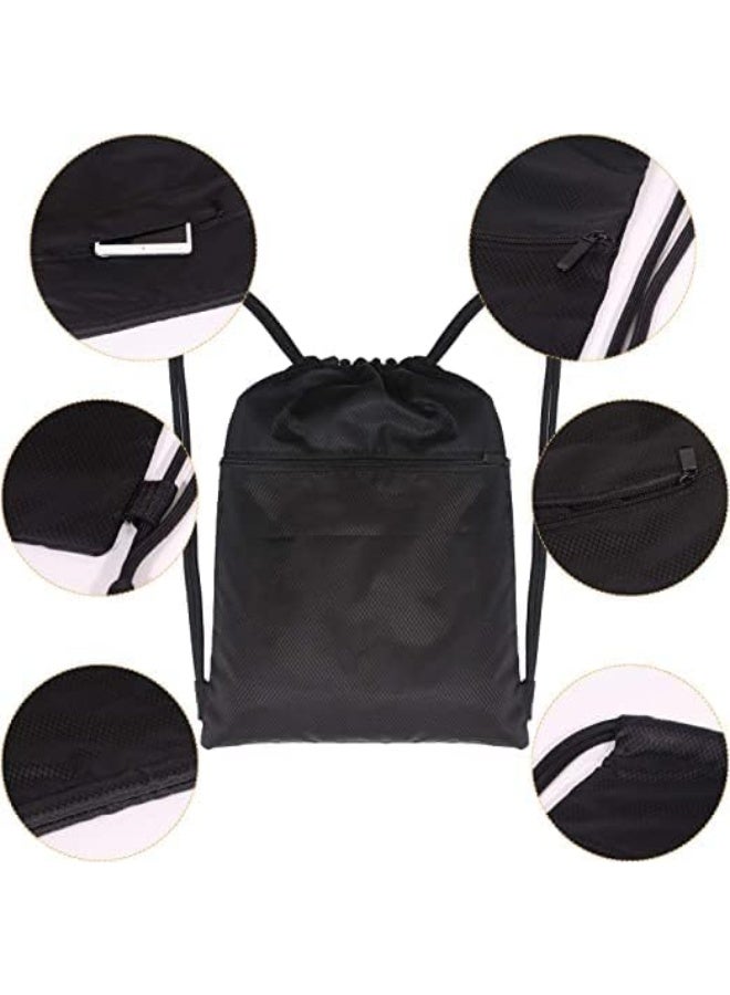 حقائب رباط أشرطة مع جيوب كبيرة وجيب بسحاب الرياضة مدرسية اللسفر للصالة الرياضية حقيبة الظهر خفيفة الوزن للرجال النساء (أسود في أبيض) - Image 4