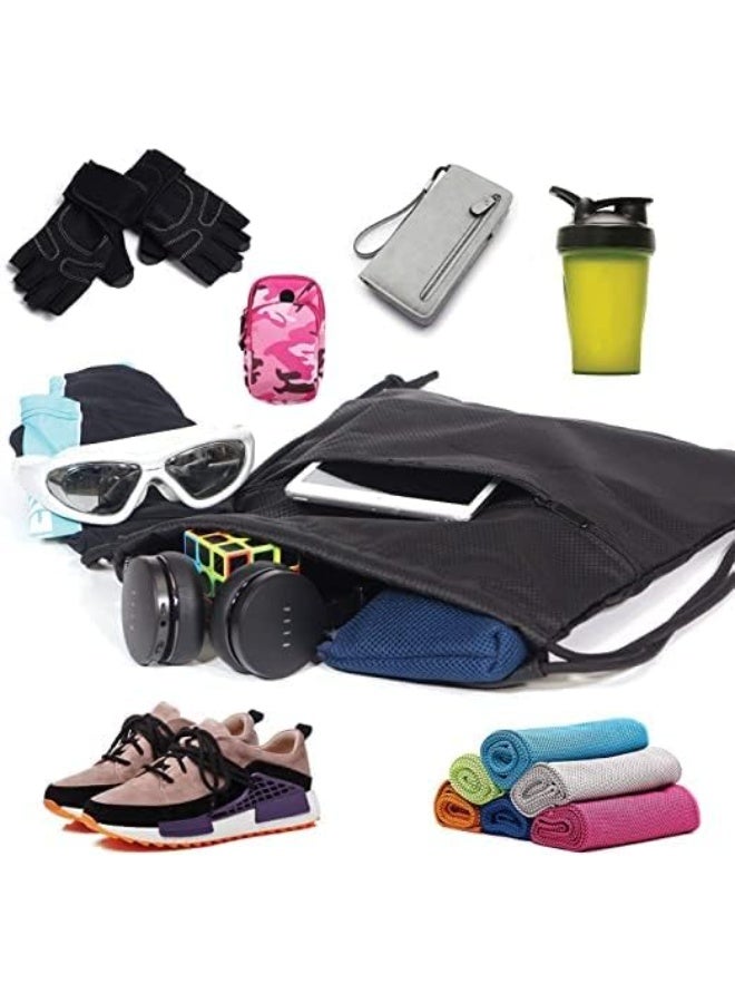 حقائب رباط أشرطة مع جيوب كبيرة وجيب بسحاب الرياضة مدرسية اللسفر للصالة الرياضية حقيبة الظهر خفيفة الوزن للرجال النساء (أسود في أبيض) - Image 5