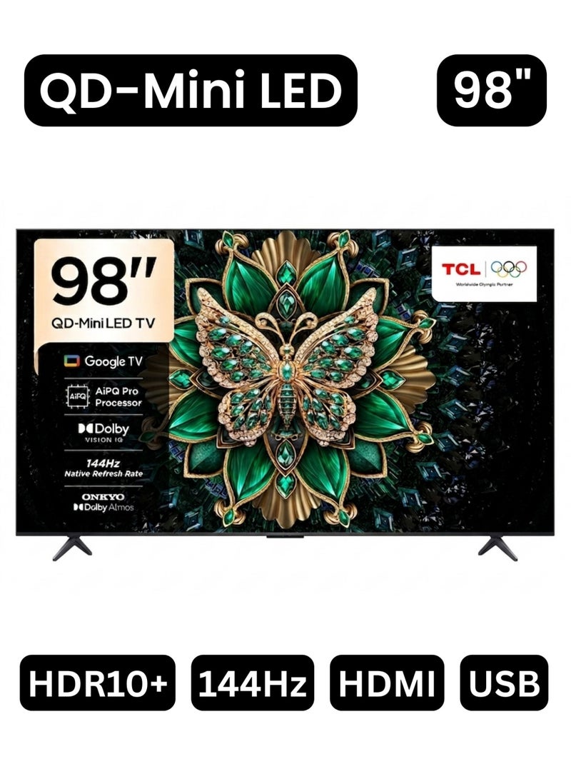 TCL 98-inch C61K Premium QD-Mini LED 4K Smart TV (2026 Model - UAE Version) 98C61K Google TV With AiPQ Pro Processor, Matte HVA Panel, ONKYO 2.1 Hi-Fi System, 144Hz - TCL 98" 4K QD-Mini LED Smart TV 98C61K Black - Image 1