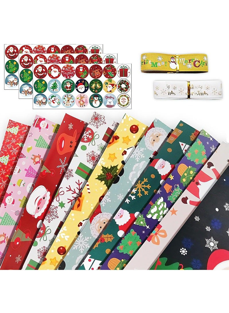 Topyich Christmas Wrapping Paper - 10 Sheets Premium Wrapping Paper Set, Christmas Gift Wrap, 63 Gift Tags & 2 Ribbons for Christmas Decorations - Image 1