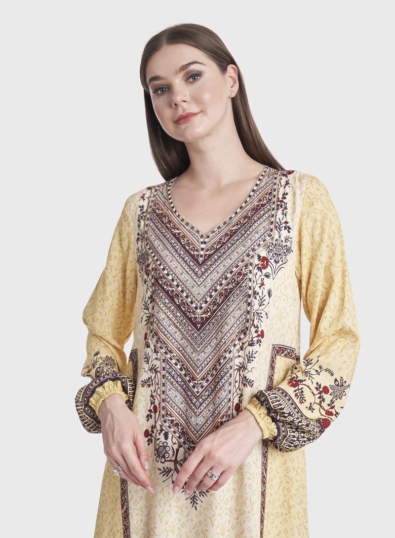 كشخة جلابية بطبعة حديقة وحجرية - Image 1