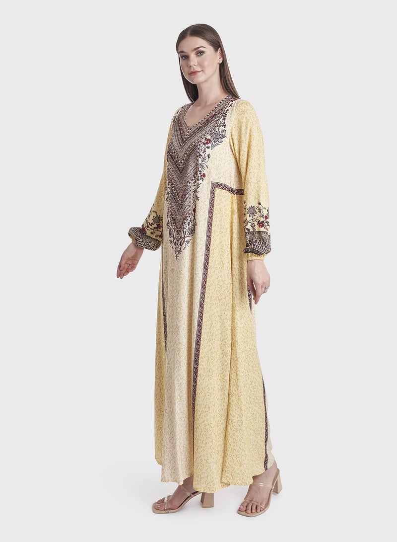 كشخة جلابية بطبعة حديقة وحجرية - Image 3