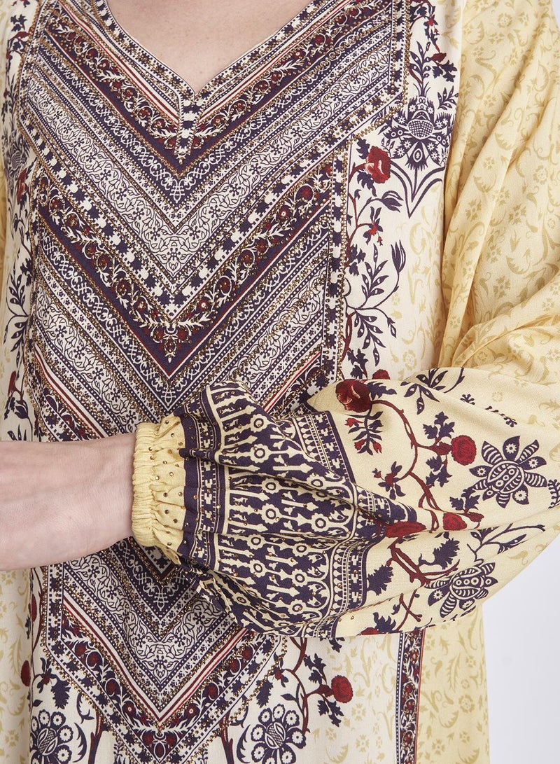 كشخة جلابية بطبعة حديقة وحجرية - Image 5