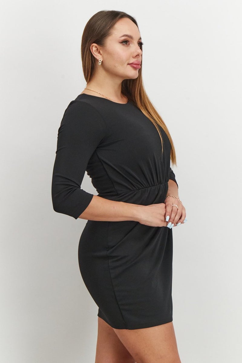 French Connection فستان كاجوال قصير بأكمام 3/4 مجمعة للنساء، أسود - Image 4