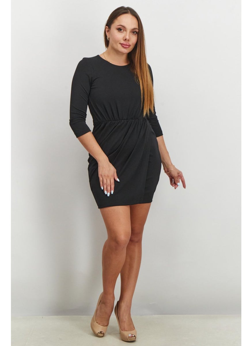 French Connection Women Ruched 3/4 Sleeve Mini Casual Dress, Black  - Image 1