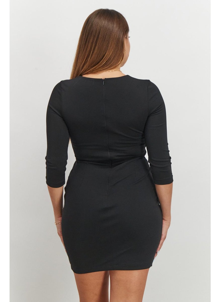 French Connection Women Ruched 3/4 Sleeve Mini Casual Dress, Black  - Image 2