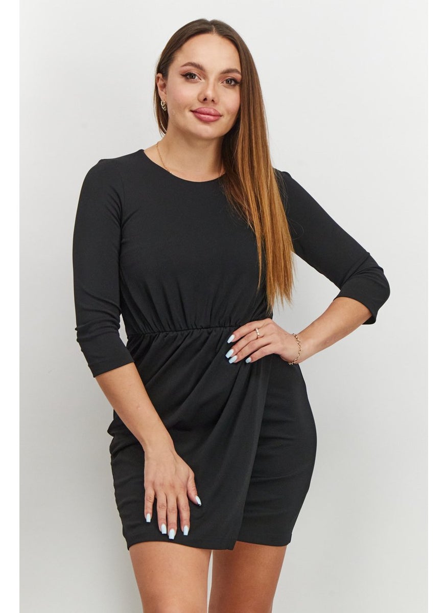 French Connection Women Ruched 3/4 Sleeve Mini Casual Dress, Black  - Image 3