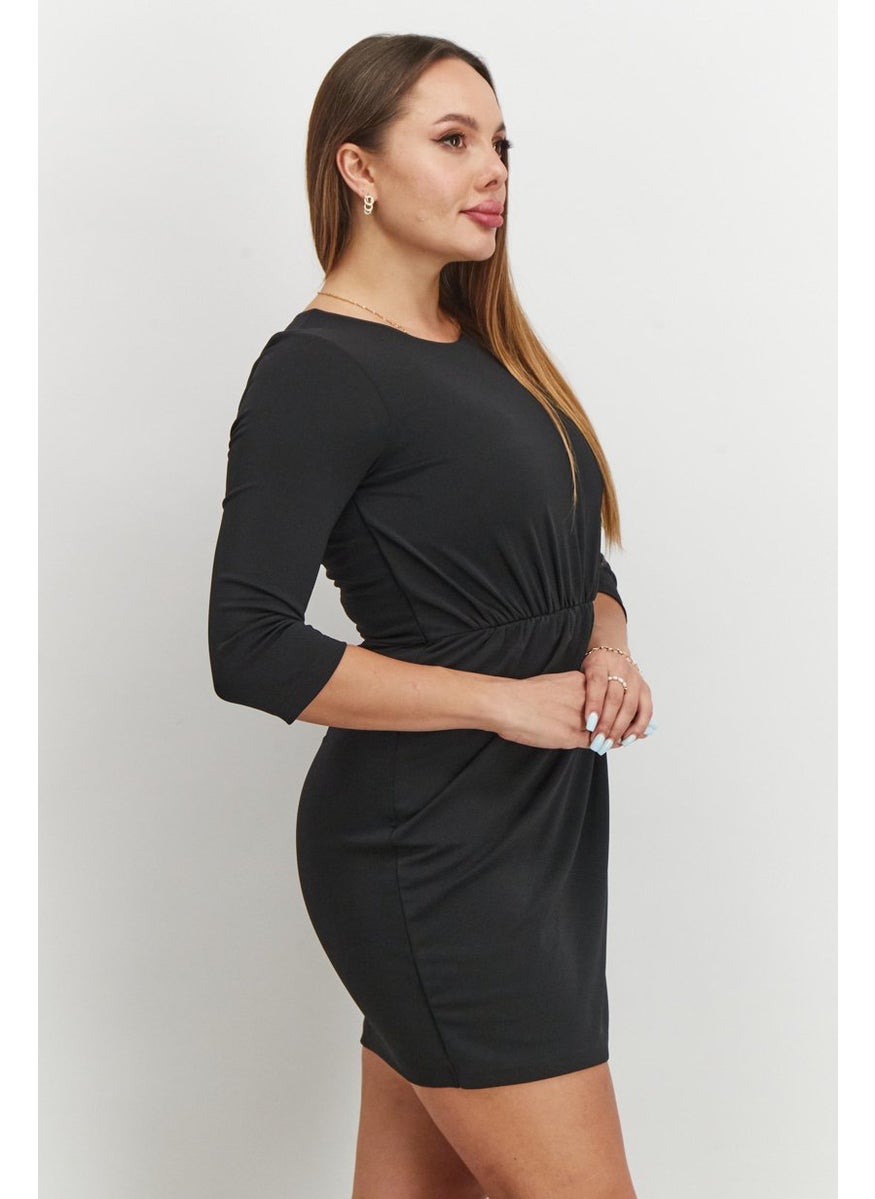 French Connection Women Ruched 3/4 Sleeve Mini Casual Dress, Black  - Image 4