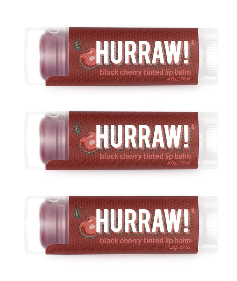 Hurraw Black Cherry Tinted Lip Balm 3 Pack Sheer Red Tint Organic Certified Vegan Cruelty and Gluten Free NonGMO 100 Natural Ingredients Bee Shea Soy and Palm Free Made in USA