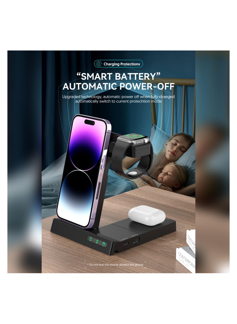 SYOSI 6-in-1 Wireless Charging Station, Fast Charger Multi-Device Stand Universal Charging Dock Station for Samsung,iPhone 15 14 13 12 11 X XR XS Pro Max, for Apple Watch and Earphones AirPods 3 2 Pro - Image 3