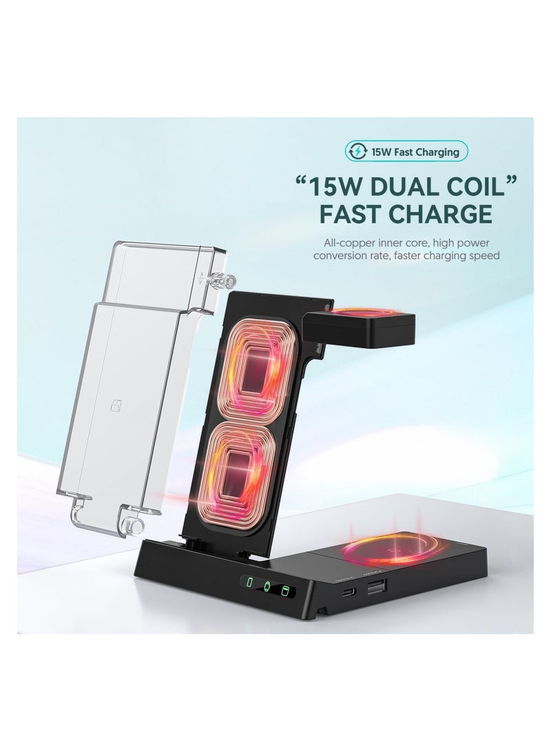 SYOSI 6-in-1 Wireless Charging Station, Fast Charger Multi-Device Stand Universal Charging Dock Station for Samsung,iPhone 15 14 13 12 11 X XR XS Pro Max, for Apple Watch and Earphones AirPods 3 2 Pro - Image 4