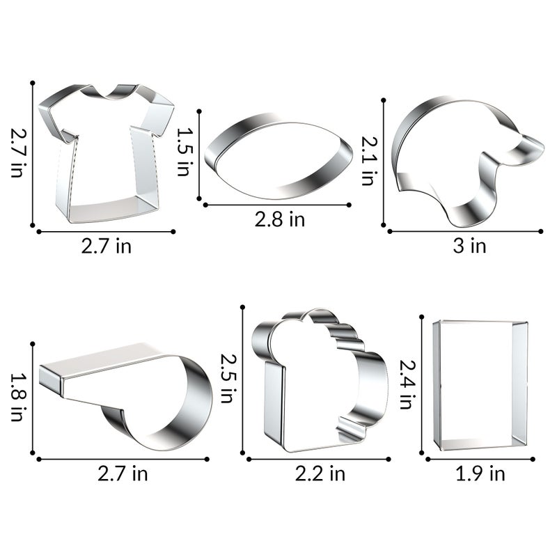 FUSOTO 6PCS Football Cookie Cutters Set, 3 Inches Cookie Cutter Football Shapes for Baking-Football, Jersey, Whistle, Helmet, Beer Mug, Ball Park Cookie Cutters for Homemaking - Image 2