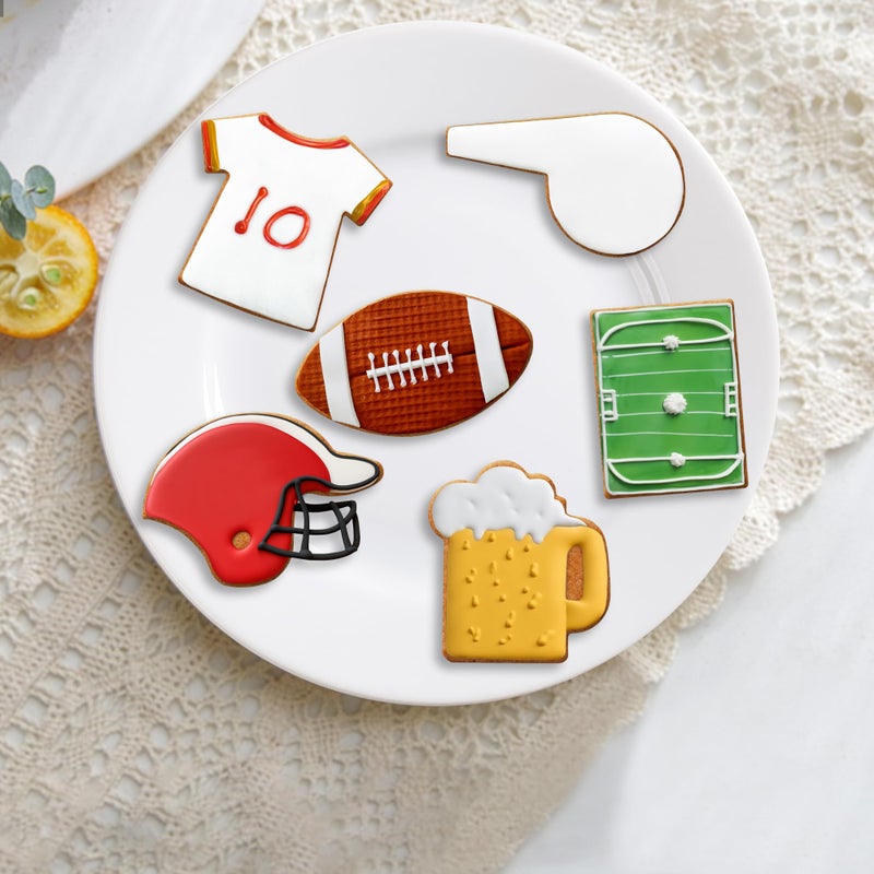 FUSOTO 6PCS Football Cookie Cutters Set, 3 Inches Cookie Cutter Football Shapes for Baking-Football, Jersey, Whistle, Helmet, Beer Mug, Ball Park Cookie Cutters for Homemaking - Image 3