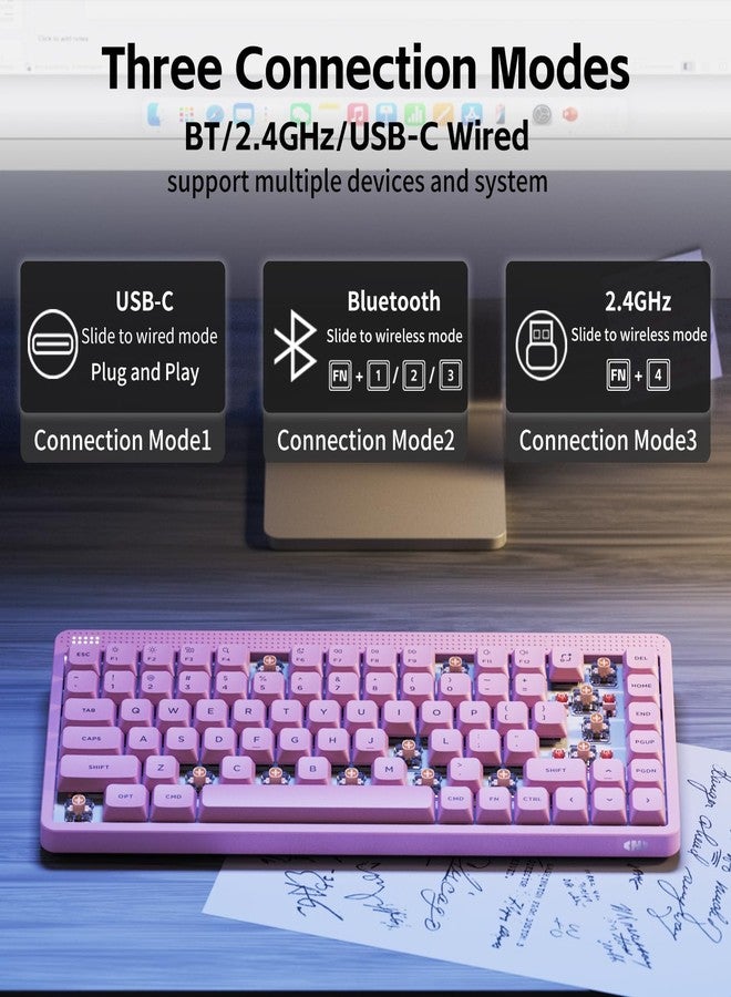 NuPhy Node75 Wireless Mechanical Keyboard, 75% Hot Swappable Custom Low Profile Keyboard, 84 keys Computer Gaming Keyboards, Supports Touch Gestures, PBT Keycaps, RGB Backlit, Bluetooth/2.4GHz/USB-C - Image 2
