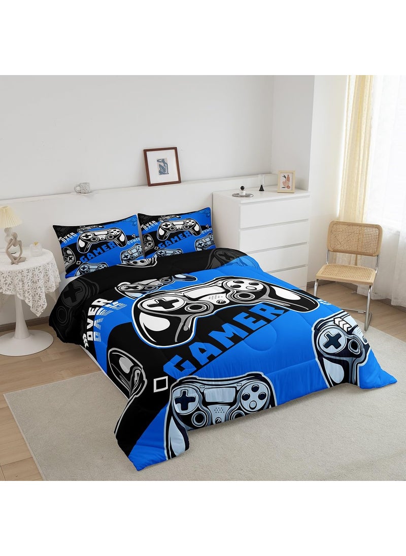 Erosebridal Erosebridal Gamer Comforter Sets for Boys Black and Blue Gaming Twin Size Bedding Set Kids Video Game Bed Comforter Set Teens Gamepad Quilt Set All Season  1 Comforter with 1 Pillowcase  - Image 2