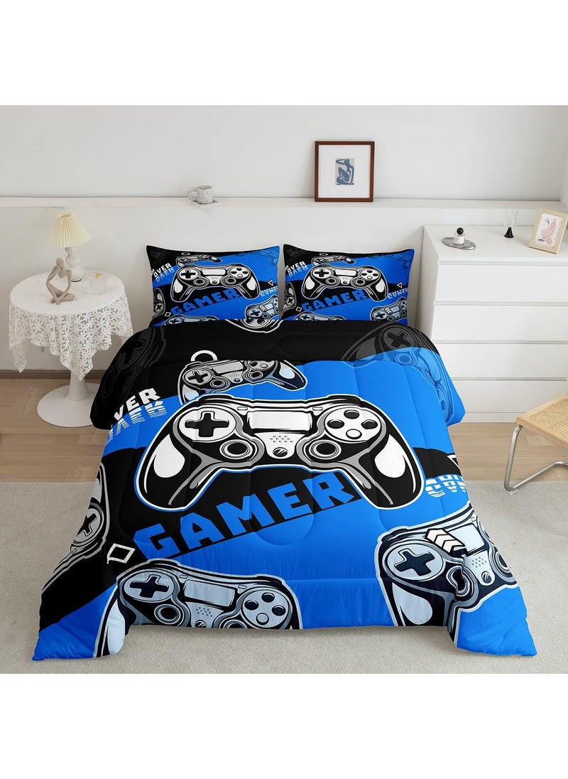 Erosebridal Erosebridal Gamer Comforter Sets for Boys Black and Blue Gaming Twin Size Bedding Set Kids Video Game Bed Comforter Set Teens Gamepad Quilt Set All Season  1 Comforter with 1 Pillowcase  - Image 1
