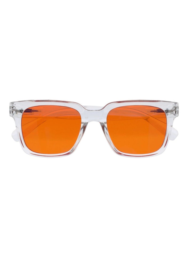 OPULIZE ERA Sunglasses for Women Men, Oversized Rectangular Frame with Spring Hinges, Polarised Orange Tinted Lens With UV400 Protection,Anti-reflective & Anti-Glare, Clear (Pack of 1) - Image 2