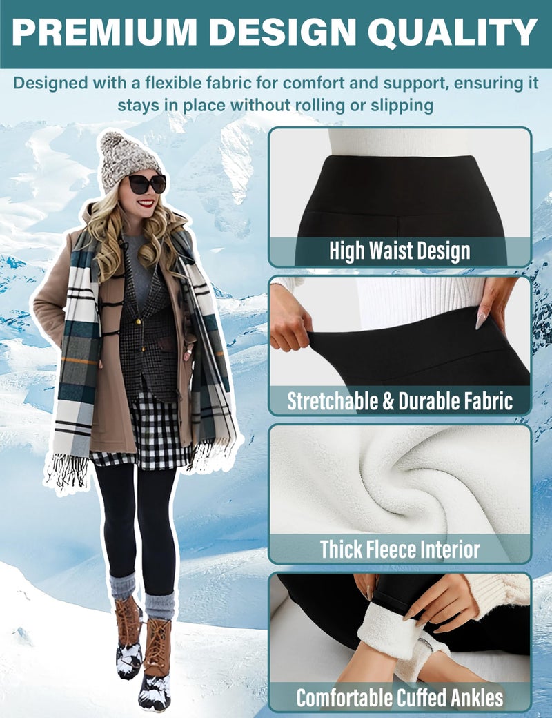 HEGALY Thick Fleece Lined Leggings for Women Tummy Control High Waisted Workout Thermal Warm Soft Yoga Pants for Cold Winter Black - Image 5