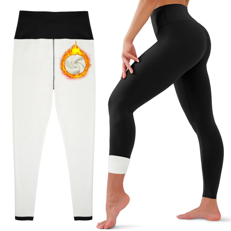 HEGALY Thick Fleece Lined Leggings for Women Tummy Control High Waisted Workout Thermal Warm Soft Yoga Pants for Cold Winter Black - Image 1