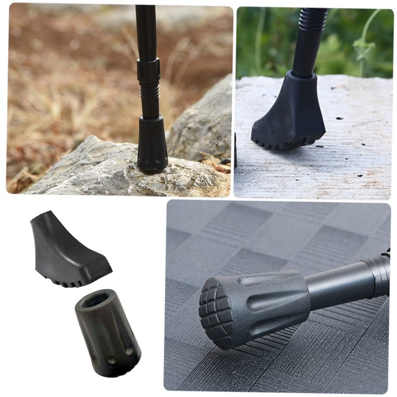 Trekking Pole Rubber Tips Skid Foot Protectors 8 Pack Black Easy Install Hiking Climbing - Image 3