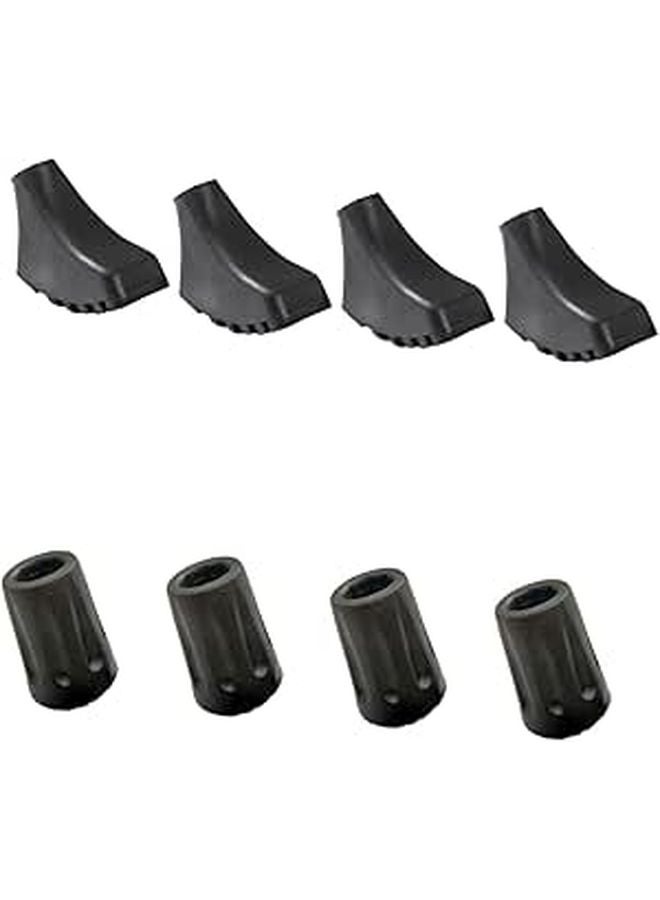 Trekking Pole Rubber Tips Skid Foot Protectors 8 Pack Black Easy Install Hiking Climbing - Image 1