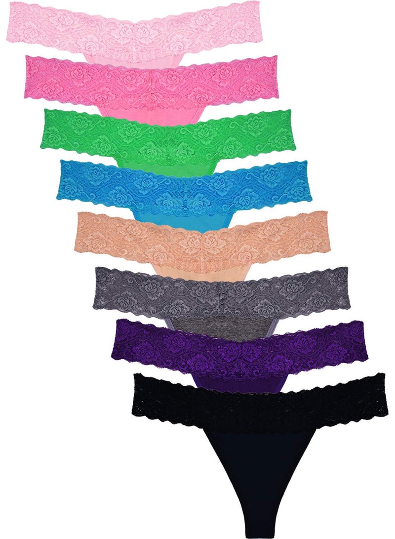 Sunm Boutique 8 Pack Lace Thongs for Women Thong Underwear Women Lace Thong Panties Low Waist Thongs for Women (Multi, Small) - Image 1