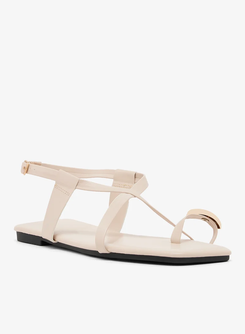 Ginger Gold Toe Ring Strap Detail Flat Sandals