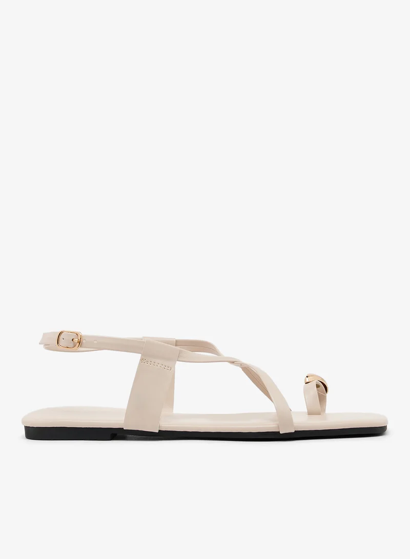 Ginger Gold Toe Ring Strap Detail Flat Sandals