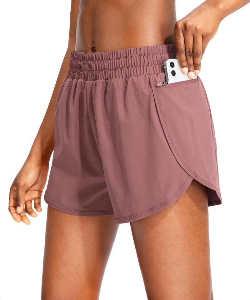 Soothfeel Womens Running Shorts with Zipper Pockets High Waisted Athletic Gym Workout Shorts for Women with Liner Old Rose - Image 1
