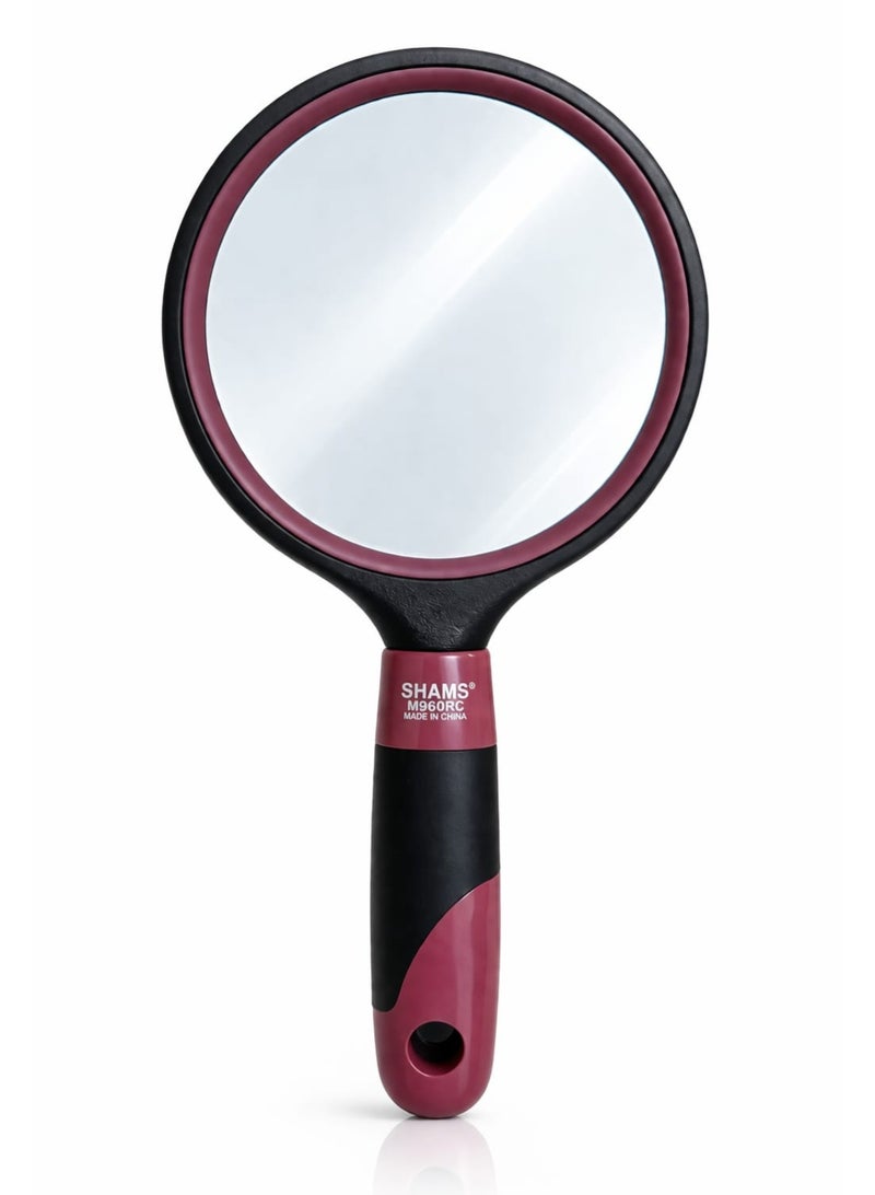 Shams Handheld Makeup Mirror with Comfortable Grip – Large Lightweight Vanity Mirror Ideal for Grooming, Shaving, Styling, Bathroom, Salon, and On-the-Go Use (Maroon & Black)) - Image 1