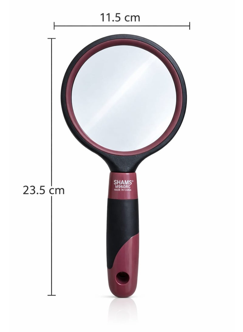 Shams Handheld Makeup Mirror with Comfortable Grip – Large Lightweight Vanity Mirror Ideal for Grooming, Shaving, Styling, Bathroom, Salon, and On-the-Go Use (Maroon & Black)) - Image 2