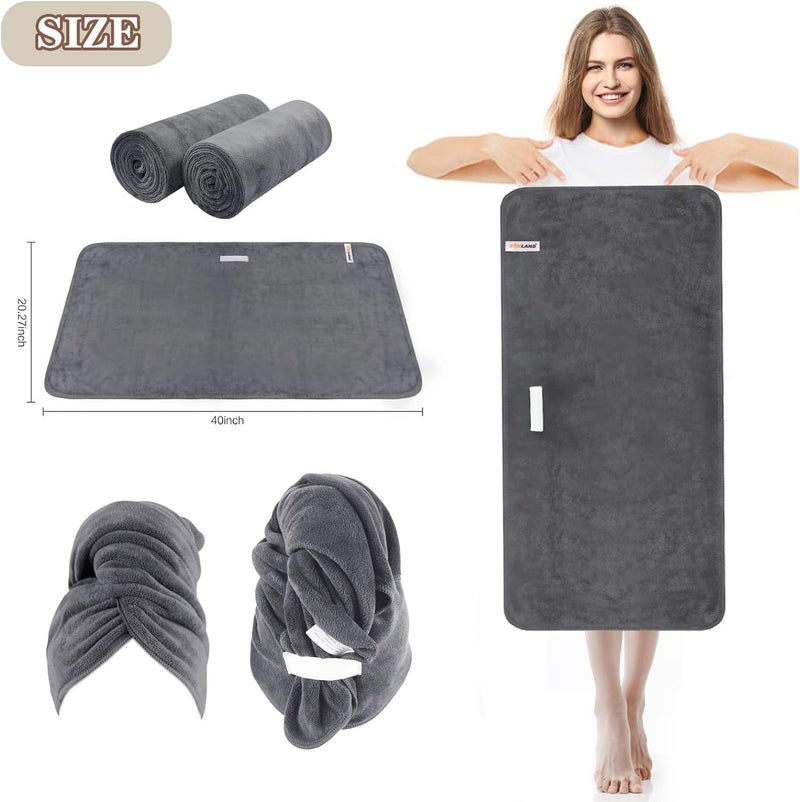 SUNLAND Microfiber Hair Towels Anti Frizz Hair Drying Towel Super Absorbent Fast Drying Turbans for Wet Curly Hair Soft Hair Towel Wrap with Elastic Band for All Hair Types 40 X 20 inches 2Pack Grey - Image 5