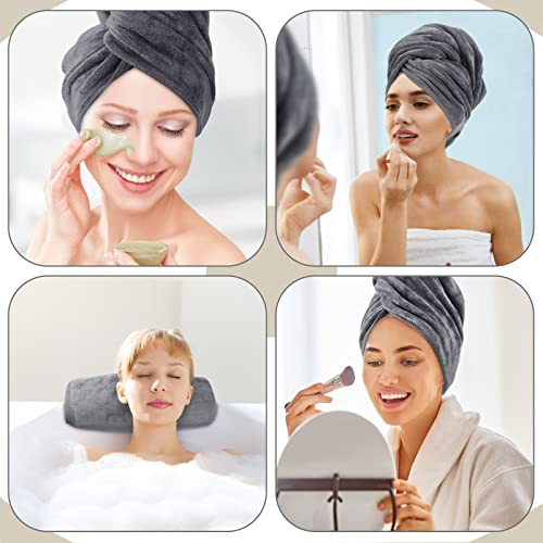 SUNLAND Microfiber Hair Towels Anti Frizz Hair Drying Towel Super Absorbent Fast Drying Turbans for Wet Curly Hair Soft Hair Towel Wrap with Elastic Band for All Hair Types 40 X 20 inches 2Pack Grey - Image 3