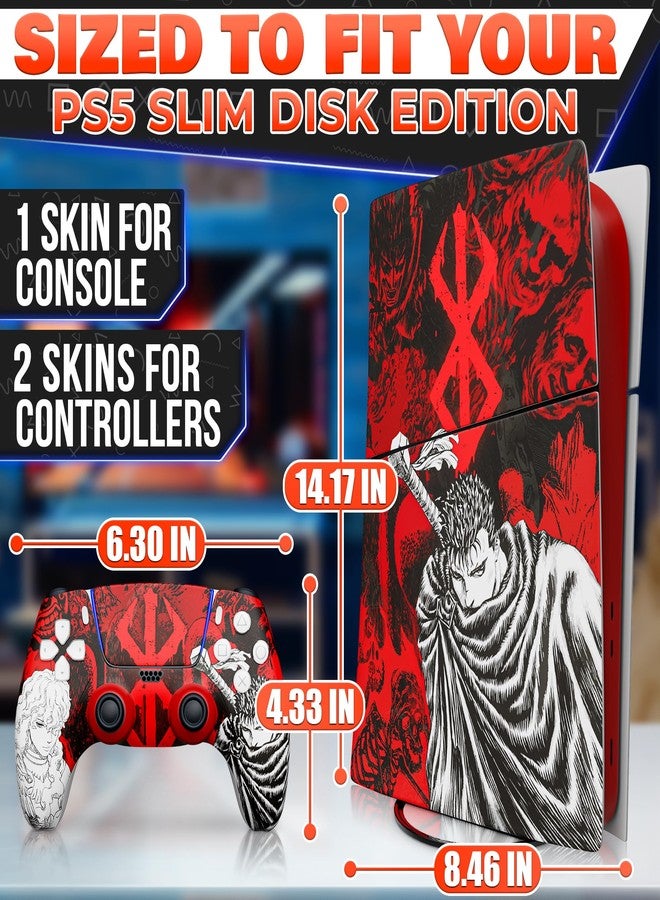 VIKROM Vinyl Skin Compatible with PS5 Console Disk Slim Edition, Controller Skin Set - Dark Warrior Anime Art | Matte Finish | Scratch-Resistant, Protects Console from Dust | Precise Fit, Fade-Proof HD Print - Image 2
