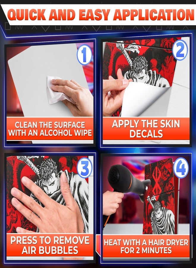 VIKROM Vinyl Skin Compatible with PS5 Console Disk Slim Edition, Controller Skin Set - Dark Warrior Anime Art | Matte Finish | Scratch-Resistant, Protects Console from Dust | Precise Fit, Fade-Proof HD Print - Image 5