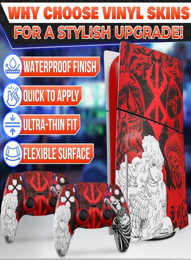VIKROM Vinyl Skin Compatible with PS5 Console Disk Slim Edition, Controller Skin Set - Dark Warrior Anime Art | Matte Finish | Scratch-Resistant, Protects Console from Dust | Precise Fit, Fade-Proof HD Print - Image 3