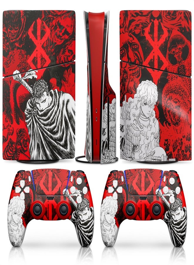 VIKROM Vinyl Skin Compatible with PS5 Console Disk Slim Edition, Controller Skin Set - Dark Warrior Anime Art | Matte Finish | Scratch-Resistant, Protects Console from Dust | Precise Fit, Fade-Proof HD Print - Image 1