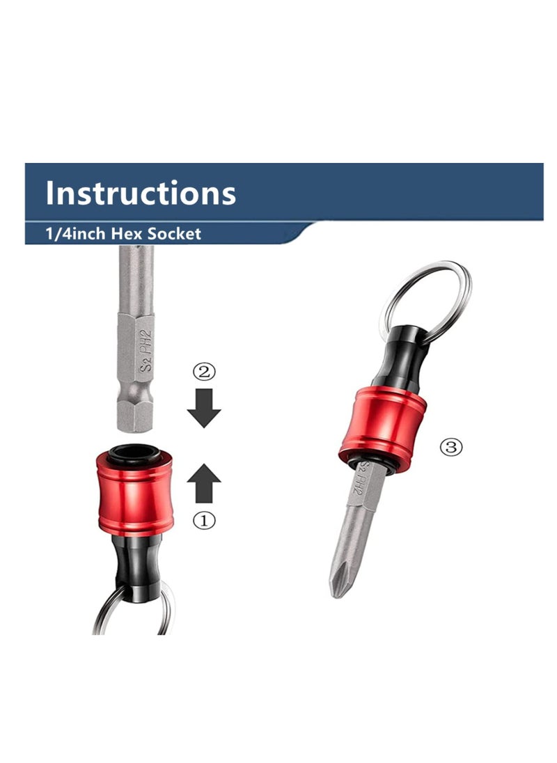 SYOSI - Drill Bit Holder, 1/4 Inch Hex Shank Keychain Extension Bar, Aluminum Alloy Magnetic Pivot Screwdriver Bits Holder, Set for Most Electric, Hand-held Screwdrivers and Drill Bits (12 Pieces) - Image 1