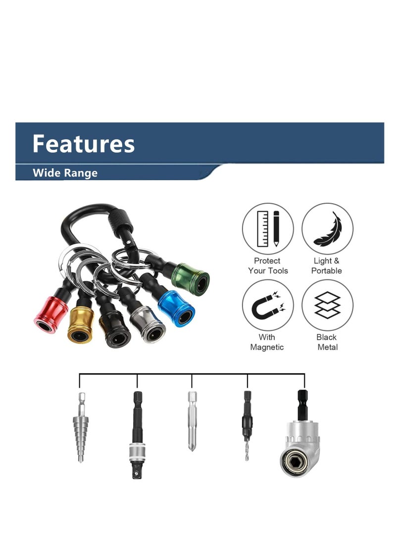 SYOSI - Drill Bit Holder, 1/4 Inch Hex Shank Keychain Extension Bar, Aluminum Alloy Magnetic Pivot Screwdriver Bits Holder, Set for Most Electric, Hand-held Screwdrivers and Drill Bits (12 Pieces) - Image 1