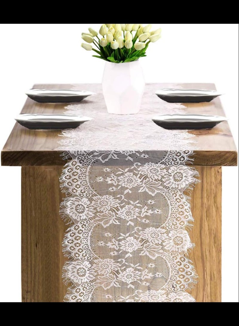 4 Pcs White Lace Table Runners 35 x 300 cm for Wedding Bridal Shower Baby Shower Party Table Decoration, Rustic Rose Embroidered Boho Table Runner - Image 2