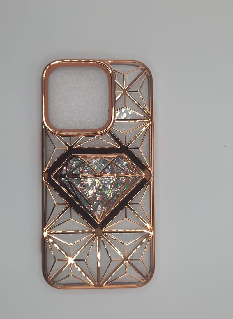Undefined Transparent Gold IPhone 14 Pro Back Cover With Diamond Shape - Image 1