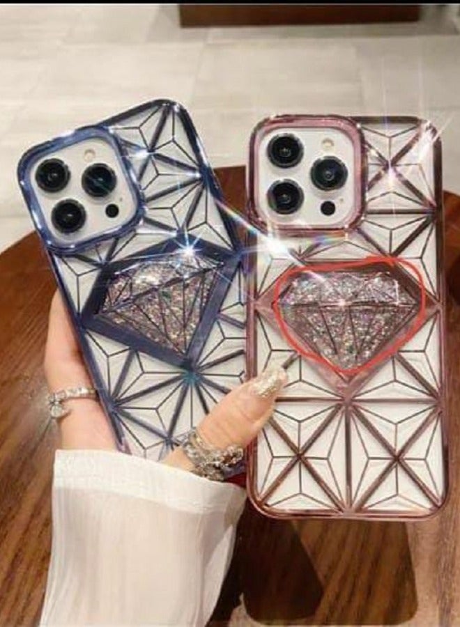 Undefined Transparent Gold IPhone 14 Pro Back Cover With Diamond Shape - Image 3