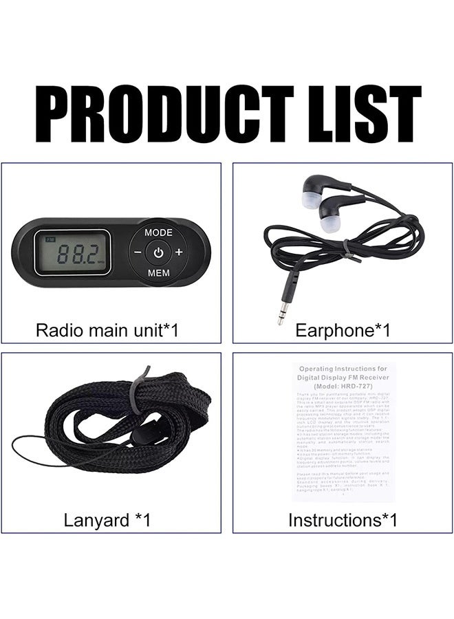 Mini Digital Tuning Portable Radio with Headphones, Digital Tuning LCD Display Pocket Radio for Walking Jogging - Image 4