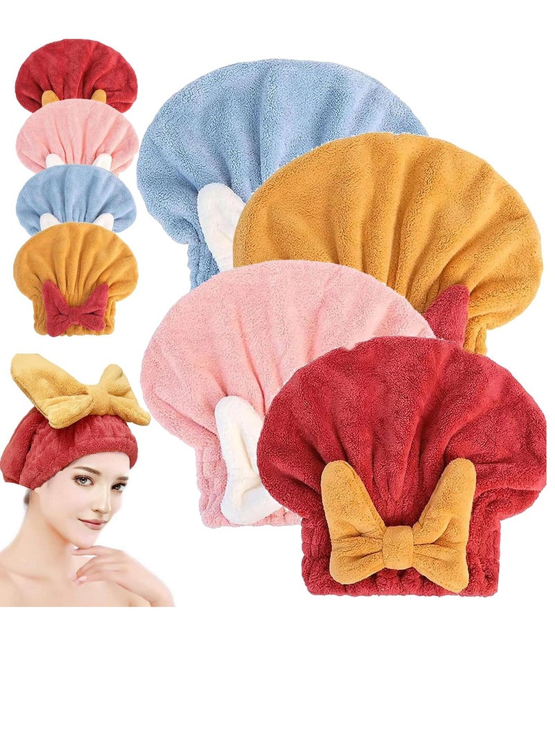 SYOSI Large Super Absorbent Hair Towel Wrap for Wet Hair Quick Dry Microfiber Hair Towel Bow-Knot Shower Cap Super Absorbent Bath Accessories for Wet Hair Long Thick Straight Curly Hair 4 Pcs  - Image 1