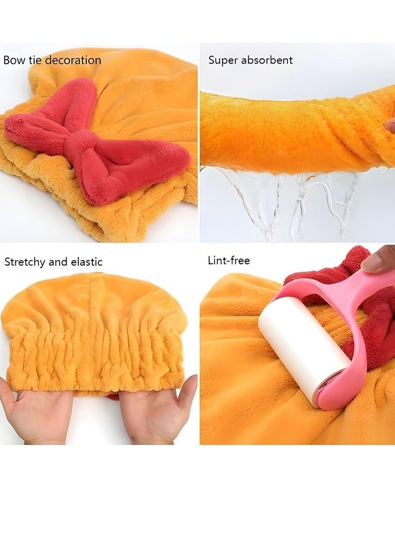 SYOSI Large Super Absorbent Hair Towel Wrap for Wet Hair Quick Dry Microfiber Hair Towel Bow-Knot Shower Cap Super Absorbent Bath Accessories for Wet Hair Long Thick Straight Curly Hair 4 Pcs  - Image 2
