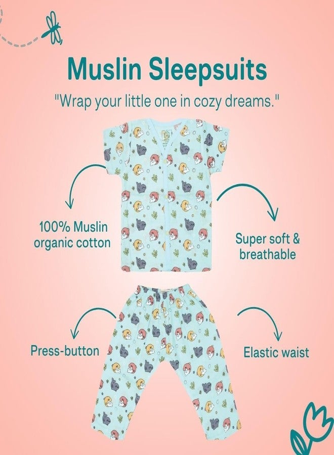 A toddler thing 100% Organic Muslin Cotton Half Sleeve Sleepsuits|Pajama Sets for Boys and Girls|Kids Nightwear|Dollyfin|4-5 Years - Image 2